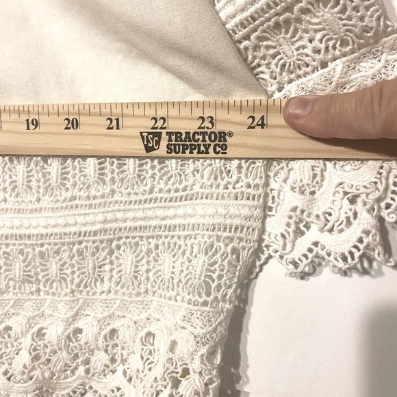 Boho Blouse Linen Cottagecore 7” Eyelet Lace Plus XL Button V-neck 3/4 Sleeves - Picture 7 of 9